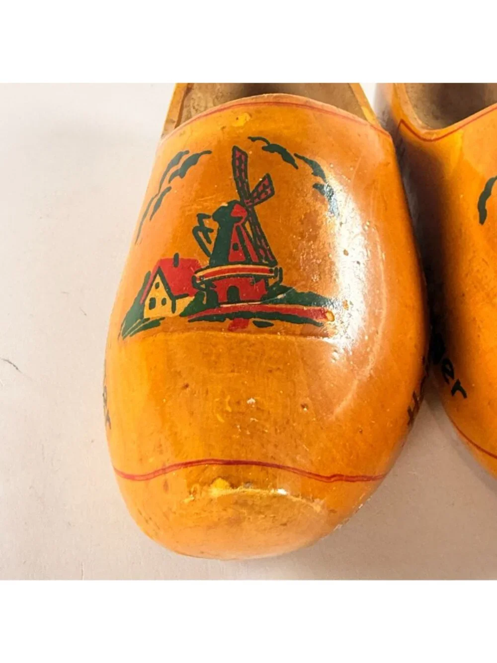 Heinekens Large Wooden Dutch Clogs 2 Left Shoes Windmill Design Decoration Only